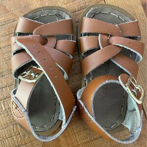 Brown Leather Kids Salt Water Sandals